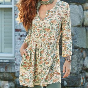 Peruvian Connection Jade Garden Tunic XL Floral Print